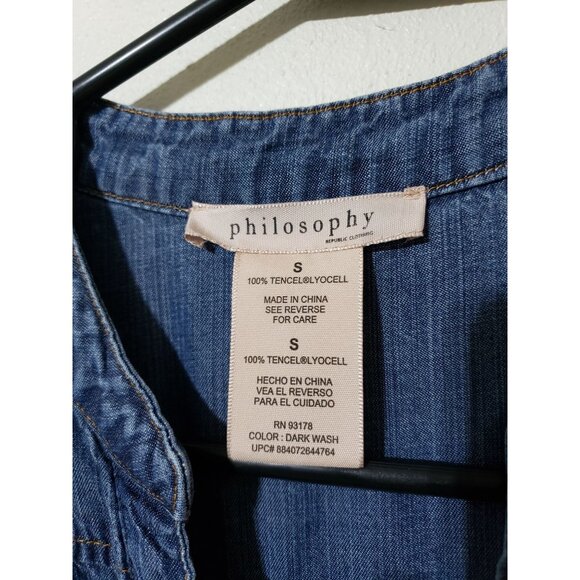 Philosophy denim, roll tab, short sleeve, shift shirt dress with pockets, size s - Picture 2 of 5